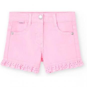 Short de niña con bolsillos y blonda de gabardina elástica Boboli