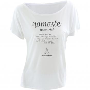 Natural Born Yogi - Camiseta de manga corta de yoga para mujer, diseño de texto namaste, color blanco blanco blanco Talla:M