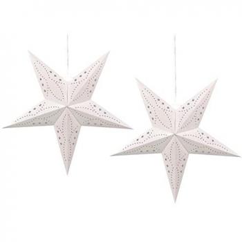 Conjunto de 2 Estrellas LED de Papel Blanco Crema 60 cm Purpurina Navidad Motti