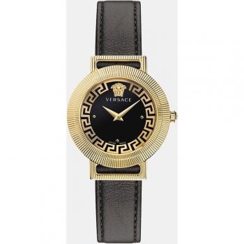 Versace Reloj de mujer Greca Chic VE3D00322 de piel negro y acero, resistencia al agua 5 ATM