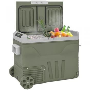 Nevera Portátil Eléctrica Outsunny 45L con Compresor y Pantalla LED Táctil -20℃ a +20℃ para Coche, Camping y Hogar, Ruedas, Plástico y Aluminio