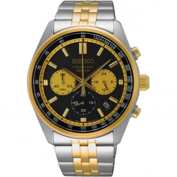 Seiko SSB430P1 Men's Sports Quartz Chronograph Watch 42mm Two-Tone Black Dial 10ATM