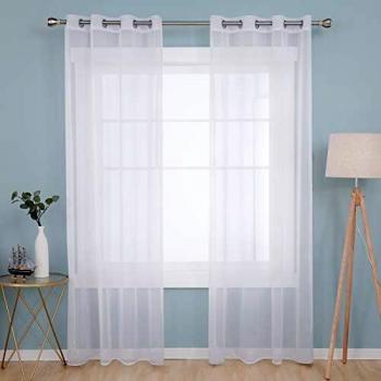 Doconovo Cortinas Translucidas para Dormitorio y Cocina con Ojetes 140 x 180 cm 2 Piezas Blanco