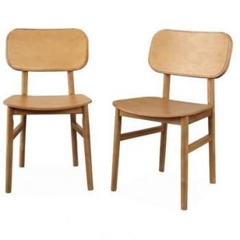 Set de 2 Sillas de Madera de Hevea, Forma Curva, Acabado Natural