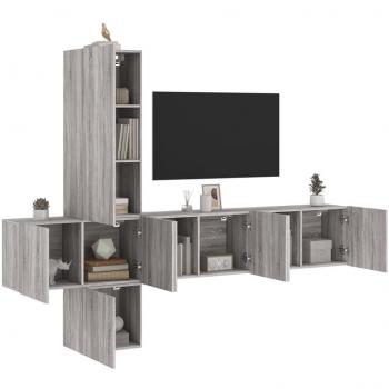 Mueble de TV de Pared 5 Piezas Color Gris Sonoma en Madera de Ingeniería
