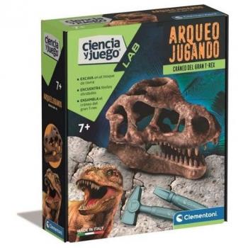 Clementoni Arqueojugando Cráneo de T-Rex - Juego Educativo de Construcción y Excavación Paleontológica