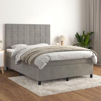 Cama box spring blanda con colchón de terciopelo gris claro 140x190 cm
