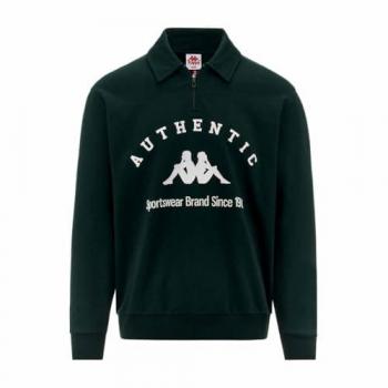 Sudadera Kappa Pola Authentica Verde Oscuro/Blanco Leche Media Cremallera S