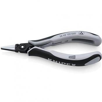 Knipex Alicates para electrónica ESD, alicates de punta redonda plana recta, mordaza de 22mm, longitud total 136 mm, modelo KN 34 42 130 ESD