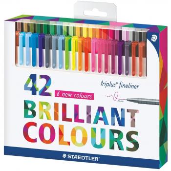 Staedtler 334 C42 triplus Fineliner Juego con 42 colores surtidos Forma Triangular ergonómica, Pintar y escribir,