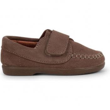 Mocasines de niño de piel serraje con tira adherente