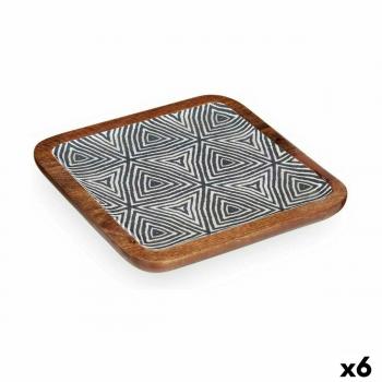Centro de Mesa Étnico 25 x 25 cm Blanco Marrón Negro Resina Madera de mango (6 Unidades)