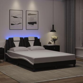 Estructura de cama de cuero blanco y negro con luces LED 140x190 cm