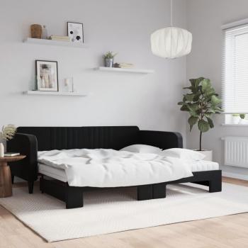 Sofá cama nido extraíble con colchones terciopelo negro 100x200 cm