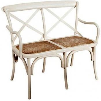 Sofá de dos plazas Thonet estilo vintage acabado blanco antiguo 105x50x90 cm para interior y exterior con asiento de ratán