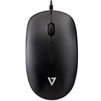 Ratón Óptico V7 de Perfil Bajo, USB, TUV-GS Certificado, 4 Botones, Cable de 1.8m, hasta 1600 DPI - Negro