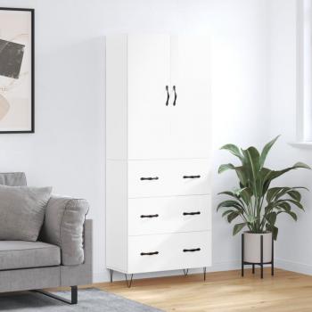 Aparador alto de madera contrachapada blanco brillo 69,5x34x180 cm