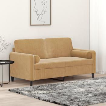 Sofá de 2 plazas con cojines de terciopelo marrón de 140 cm Vidaxl