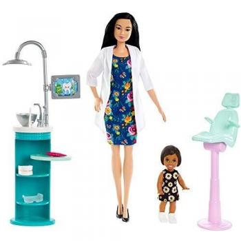 Barbie Quiero Ser Dentista, muñeca morena con niña y accesorios
