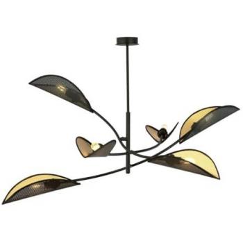 Lámpara de Suspensión Flor de Loto EPIKASA, Acero con Recubrimiento de Polvo, Tejido Negro y Oro, 102x51x102 cm