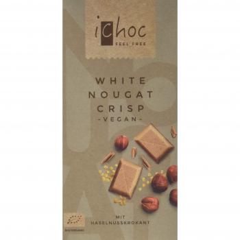 Chocolate Blanco Vegano Nougat Crujiente con Avellanas Bio 80g iChoc