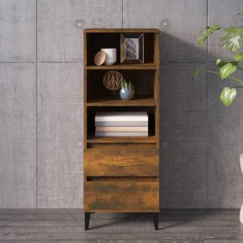 Aparador alto de madera contrachapada 40x36x110 cm en roble ahumado, mueble de almacenaje para salón, buffet y armario auxiliar