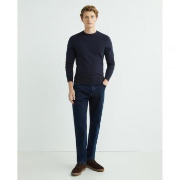 Jersey de hombre Tommy Hilfiger liso con cuello redondo, ajuste regular, color desierto azul, talla 2XL
