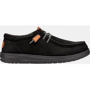 HeyDude Wally Grip Leather Lace-Up Shoes for Men - Black