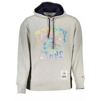 Chic Gray Cotton Hooded Sweatshirt with Contrasting Details - XL
