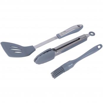 Camp Gear Unisex CA 3 Piezas de Silicona Barbacoa eléctrica Herramientas, Color Gris