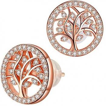 Micory Pendientes Árbol de la Vida Mujer Plata de ley 925 con Circonita , Diámetro 11mm