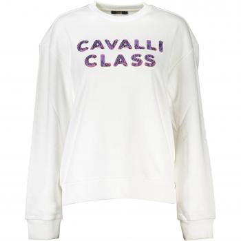 Cavalli Class White Cotton Sweatshirt - S, Female, Logo Print
