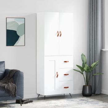 Aparador alto de madera contrachapada blanco 69,5x34x180 cm