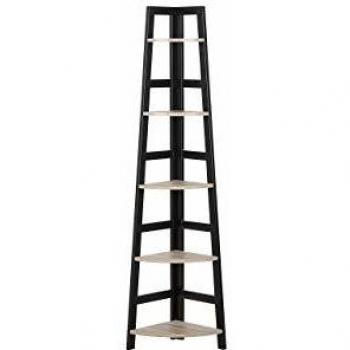 Estantería esquinera tipo escalera Bexley 163 cm, 5 niveles, negro y efecto madera clara