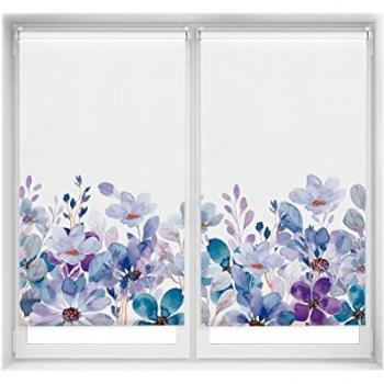 Pack 2 Estores Enrollables Translúcidos EasyFix Sin Herramientas Modelo Jardín Violeta 70x150 cm