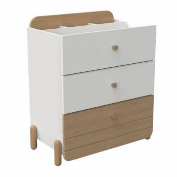 Cómoda juvenil Edaj con 3 cajones en blanco y roble, dimensiones 73x82 cm, mueble de almacenamiento para dormitorio juvenil