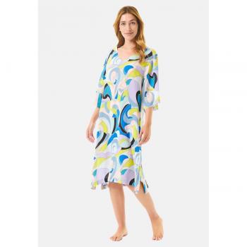 Lohe - Vestido corto de mujer con estampado, de viscosa, cuello pico para verano