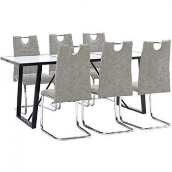 vidaXL Juego Comedor 7 Piezas Cuero Sintético Mobiliario Decoración Interior Casa Hogar Robusto Duradero Resistente Funcional Práctico Útil Gris Claro