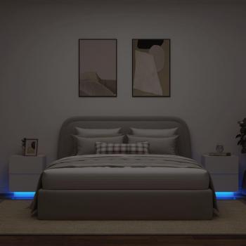 Mesitas de noche con luces LED 2 unidades madera ingeniería blanco, negro, roble sonoma para habitación, dormitorio, salón y estudio