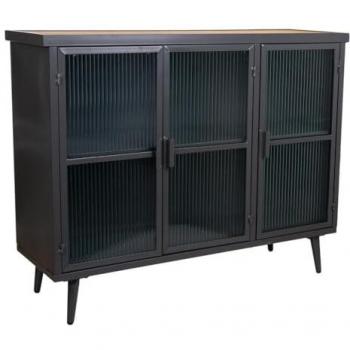 Aparador de metal y madera negro WANDERLUST DECO 102x33x79,5 cm estilo Industrial con 2 puertas