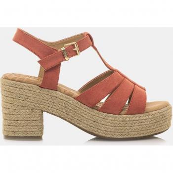 MTNG Mustang Sandalias de Tacón Courtney para Mujer en Color Naranja con Cierre de Hebilla y Puntera Redonda, con Plataforma y Tacón Bloque en Textil