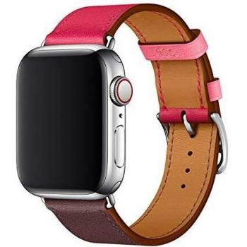 XCool para Correa Apple Watch 42mm 44mm, Cuero Rojo Rosado para Hombres Mujer para iwatch Serie 4 Serie 3 Serie 2 Serie 1