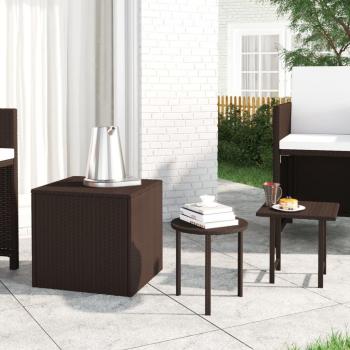 vidaXL 3-Piece Brown Poly Rattan Side Table Set