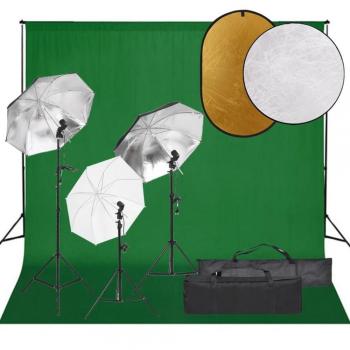 Kit de estudio fotográfico completo con luces, telón de fondo y reflector