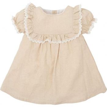 Vestido de bebé niña con delicada puntilla y manga corta en tejido liso