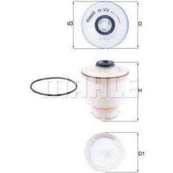 Filtro de combustible KNECHT MAHLE ORIGINAL KX 573D, compatible con diversas aplicaciones automotrices, diseñado para eliminar impurezas del combustible y asegurar un rendimiento óptimo del motor