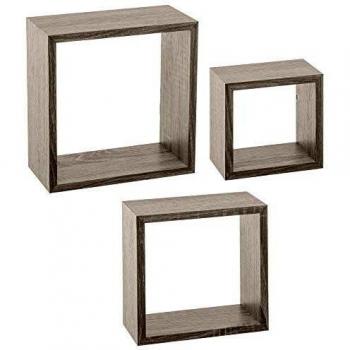 Juego de 3 Estantes de Pared Cubo en Madera de Roble Gris - Diseño Moderno y Versátil - Organización Elegante
