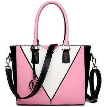 Bolso de Mano y Bandolera para Mujer en Forma de V, Cuero Sintético Impermeable, Color Rosa