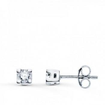 Pendientes de oro blanco con dos diamantes cuadrados de 0.10ct y talla brillante para mujer