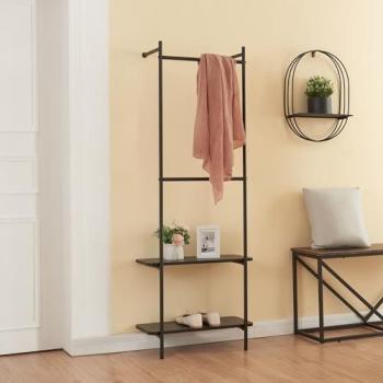 Perchero Burro de Pared Bremanger con 2 Estantes y 2 Barras de Acero - Negro 162x60x26cm